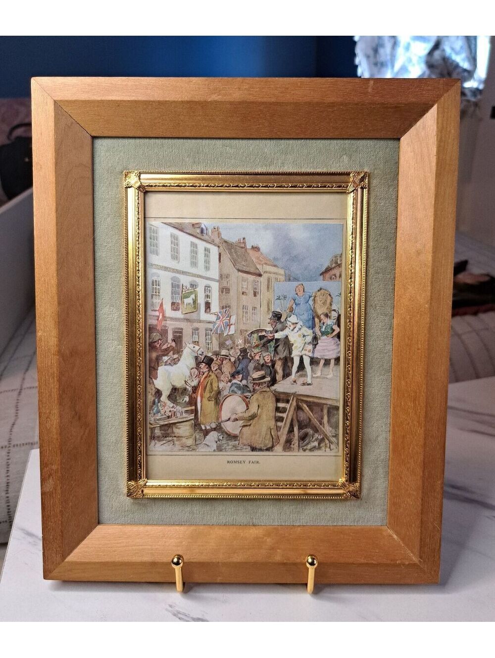 Vintage Wood/Gold Framed Original Historic Village Scene Art Print-Romsey Fair
